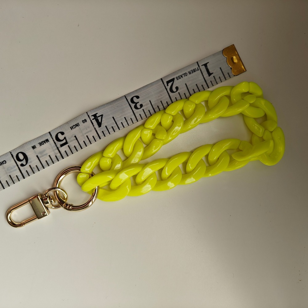 Anne Klein Neon Yellow Chunky Acrylic Curb Chain Handbag Wristlet Gold Tone - Picture 4 of 4